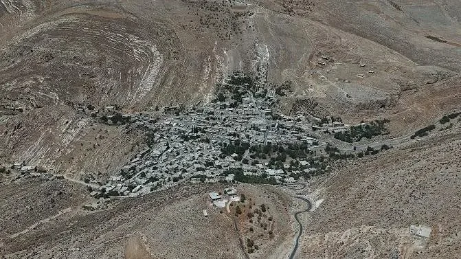 Suriye'nin Şam kentindeki Beit Jinn köyünün havadan görünümü.