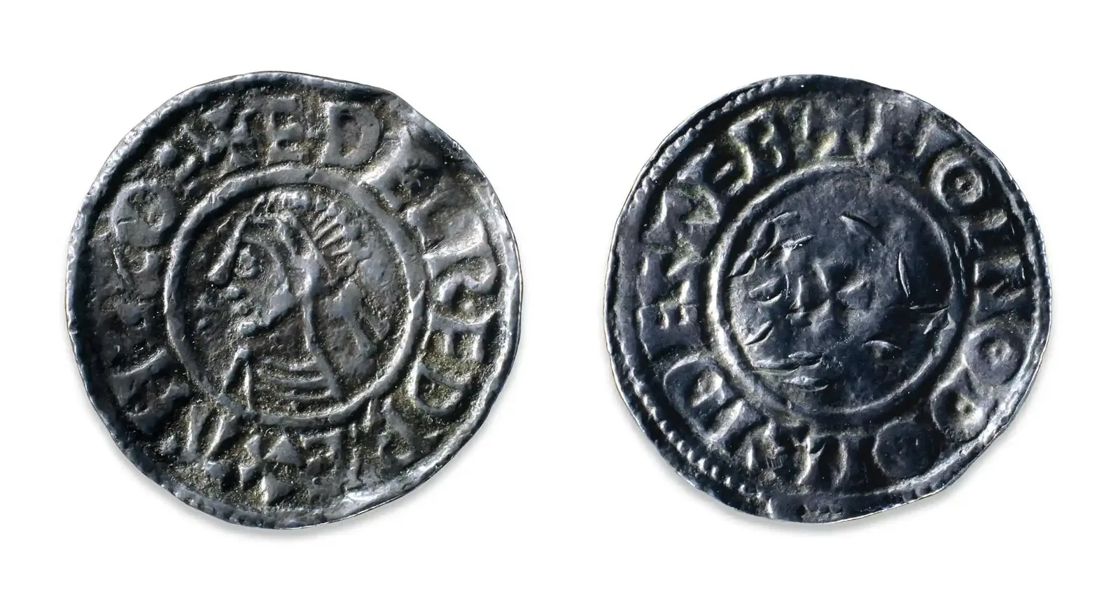 A coin minted during the he reign of Æthelred II, 'the Unready', King of England.