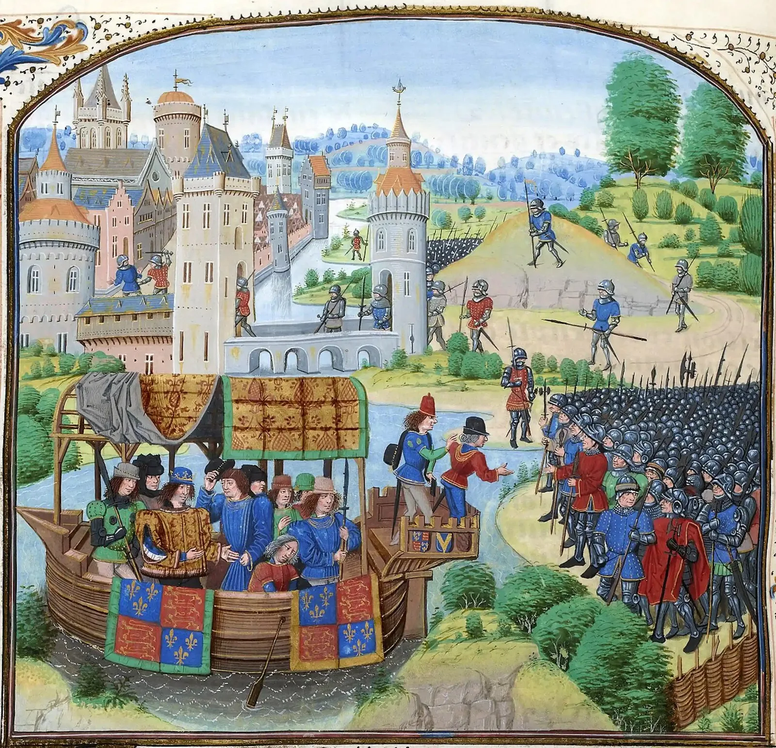 A medieval illustration of Richard II meeting with the rebels of the Peasants' Revolt of 1381.