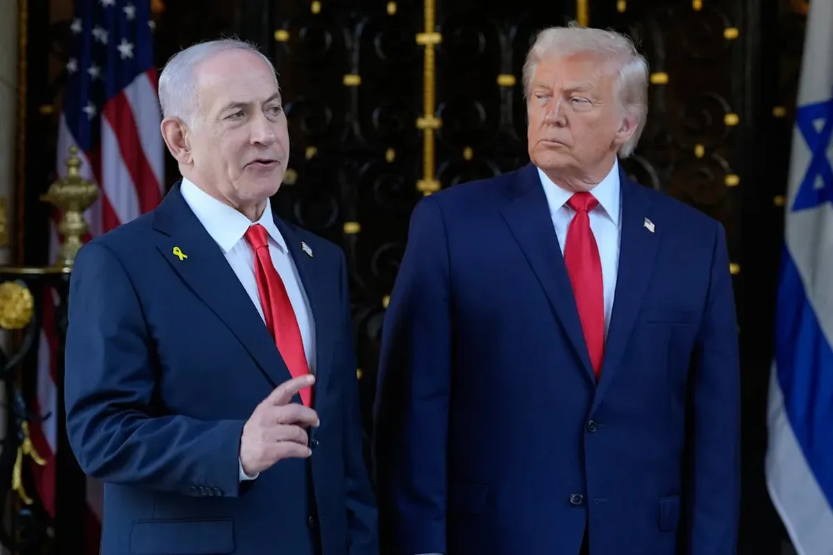 Israeli Prime Minister Benjamin Netanyahu speaks alongside US President Donald Trump.