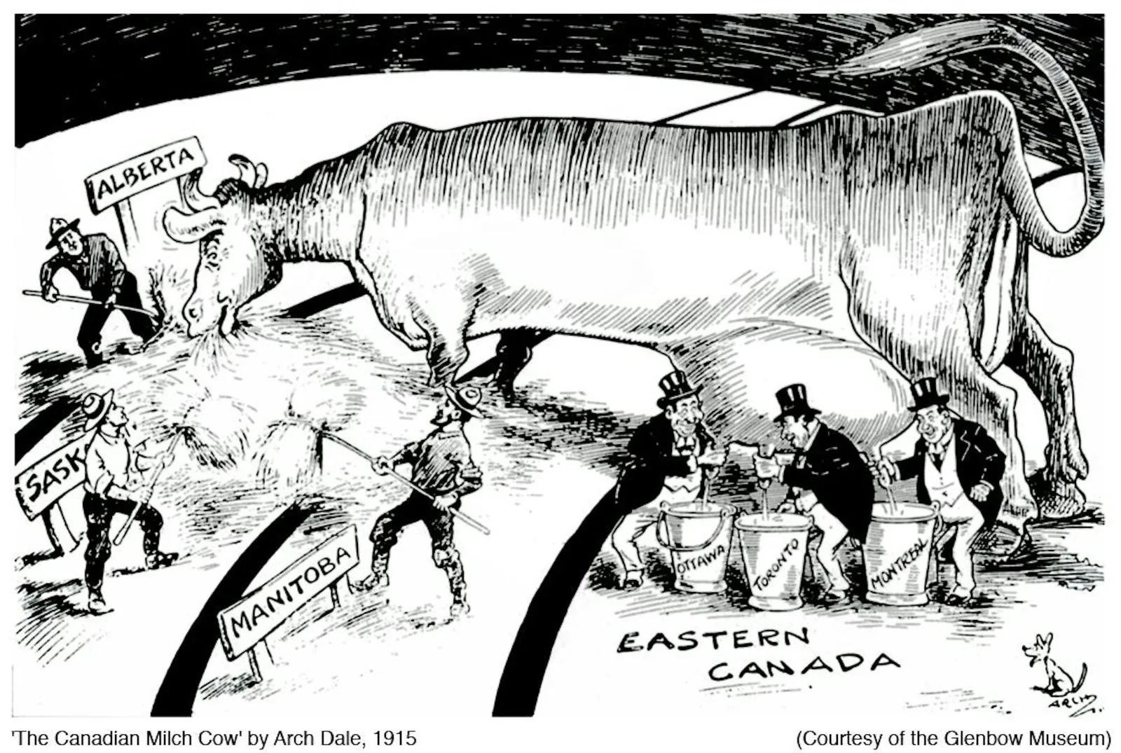 Yaklaşık 1915 yılına ait meşhur "Batı'nın Sağlanması" karikatörü. (Glenbow Museum)