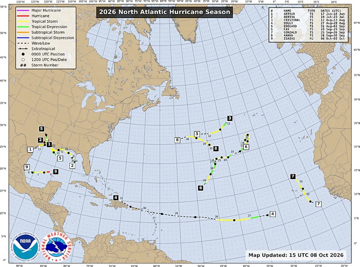 A map shows all the storm tracks in 2026.