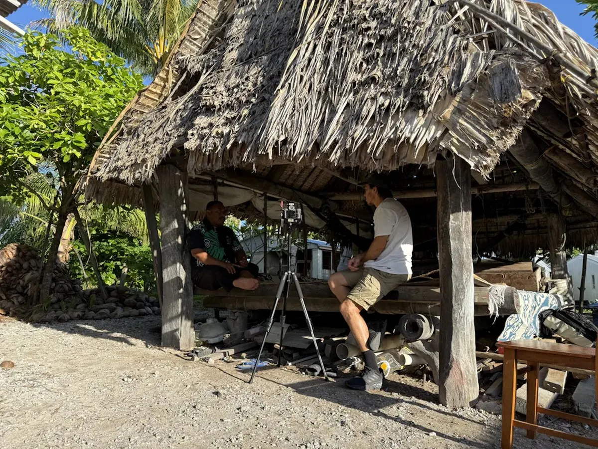Traditional Tuvaluan hut with a timber frame and thatched roof
