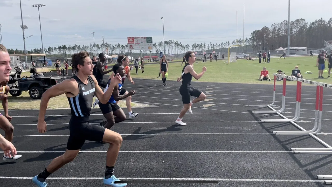 A 110 m hurdles race at the 2021 Creekside Friday knight invite
