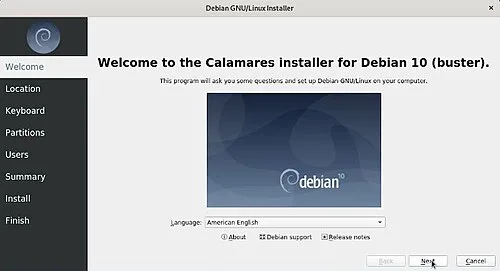 Calamares on Debian 10 screenshot