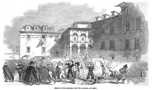 Escape of the prisoners from the Limoeiro, at Lisbon, 29 April 1847, during the Patuleia civil war