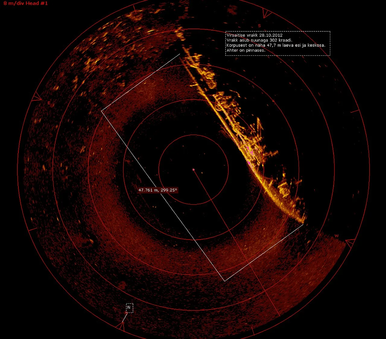 A sonar image of the shipwreck of the Soviet Navy ship Virsaitis in Estonian waters