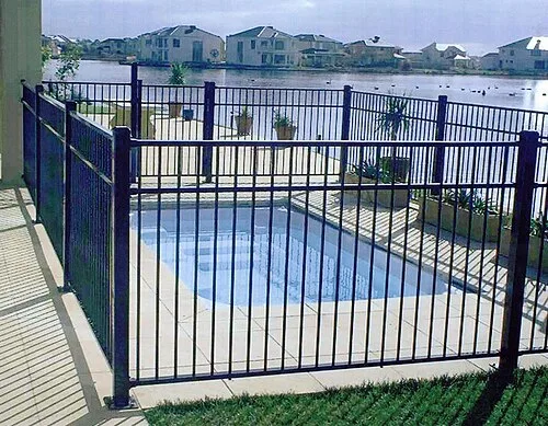 A backyard tubular steel pool fence in Victoria, Australia