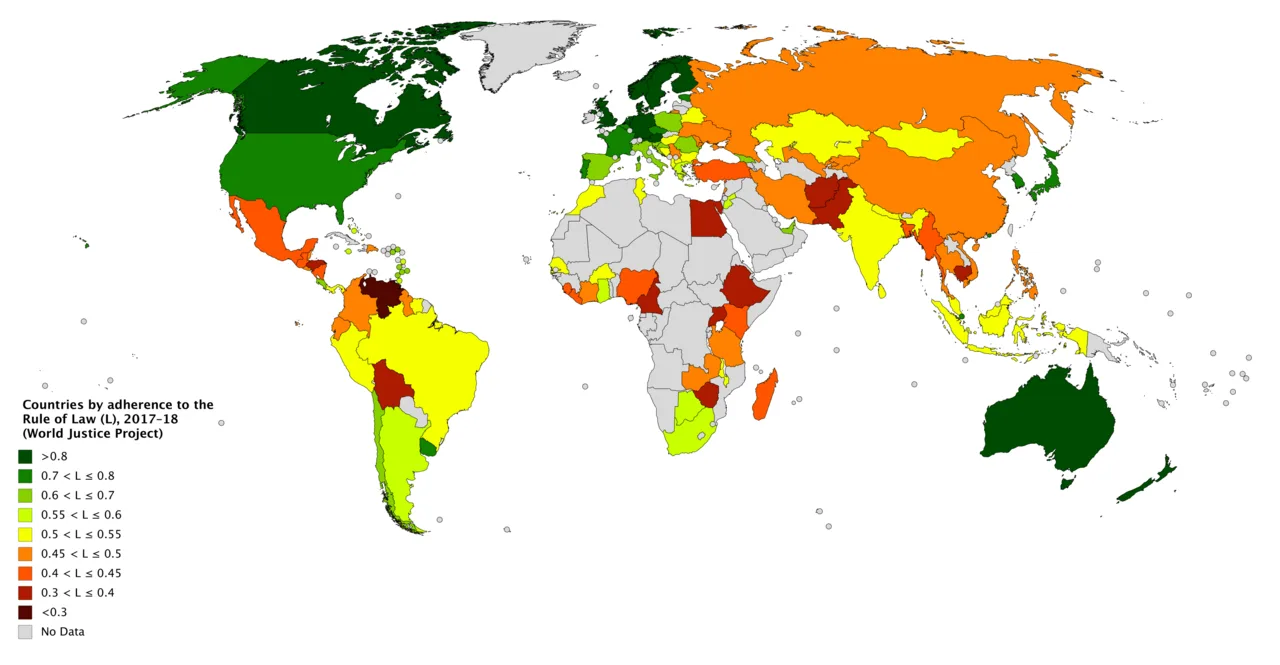 Countries by adherence to the Rule of Law (2017–18)