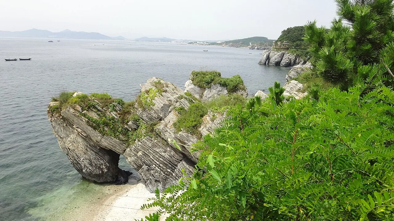 Tunnel-like structures formed by erosion in Jinshitan Coastal National Geopark, Dalian, Liaoning Province, China