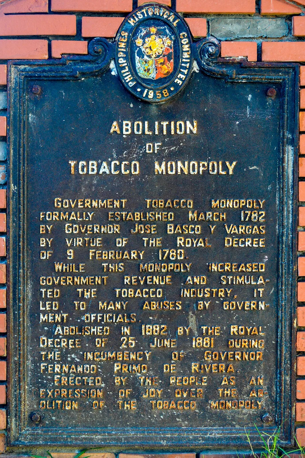 Historical Marker for the Abolition of Tobacco Monopoly Laoag City, Ilocos Norte