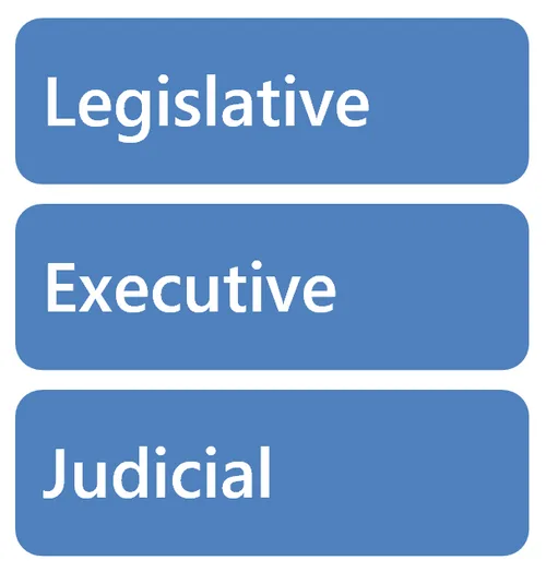 The separation of powers: legislature, executive and judiciary.