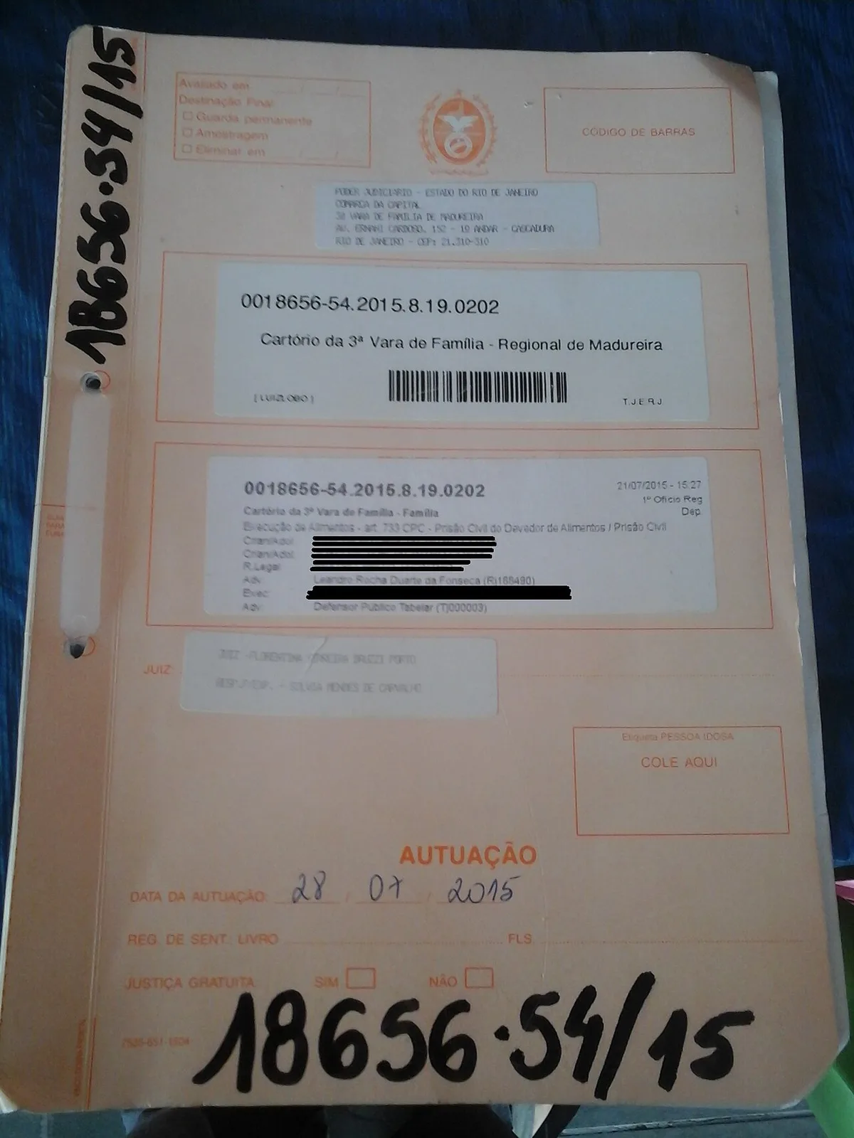Example of physical procedural records from the Court of Justice of the State of Rio de Janeiro.