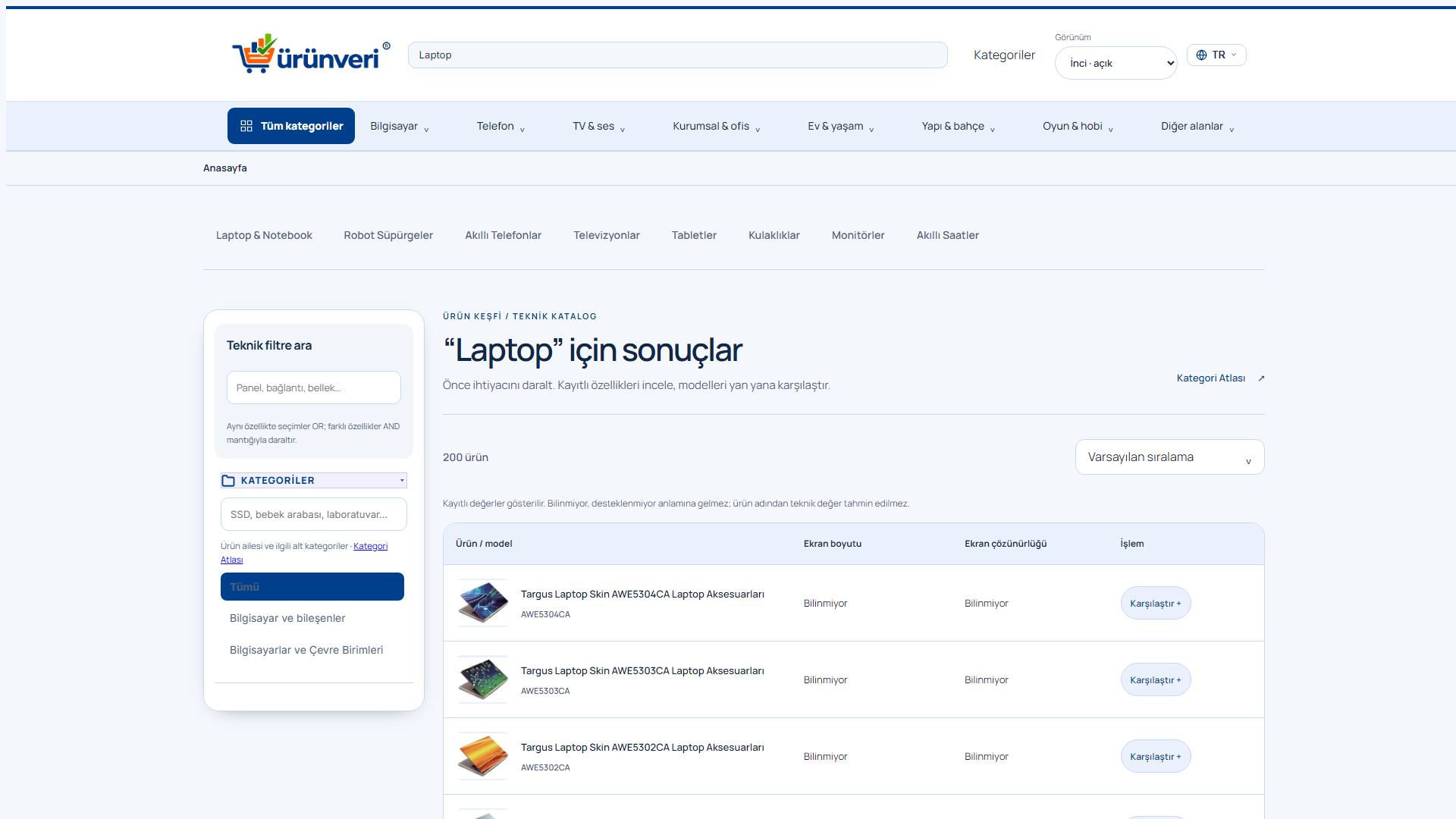 Taşınabilir Cihazlar ve Oyuncu Laptopları Karşılaştırma Portalı – UrunVeri